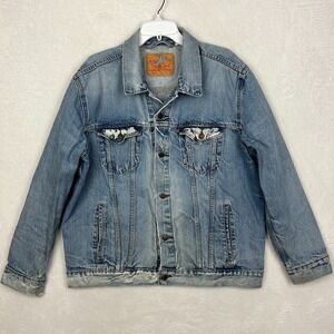 Levis Denim Trucker Jacket Mens 2XL Jean Light Blue Wash 72334 Distressed Faded